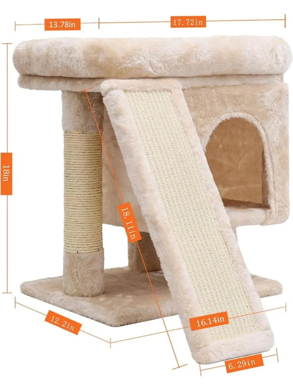 New Small Cat Tree Tower with Cave for Modern Activity for Indoor Cats (Beige)